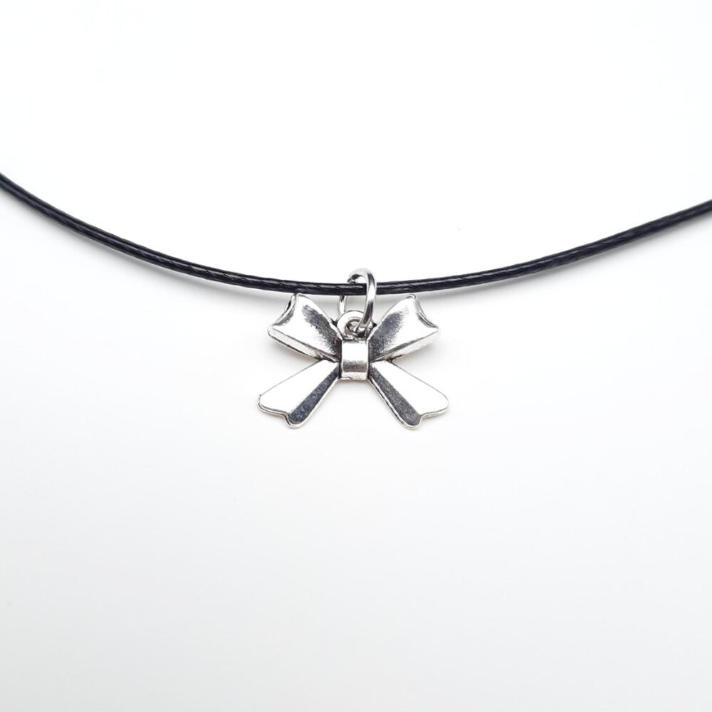 Bow Cute Feminine Minimalist Black Adjustable Cord Necklace Handmade Jewelry - Picture 3 of 7